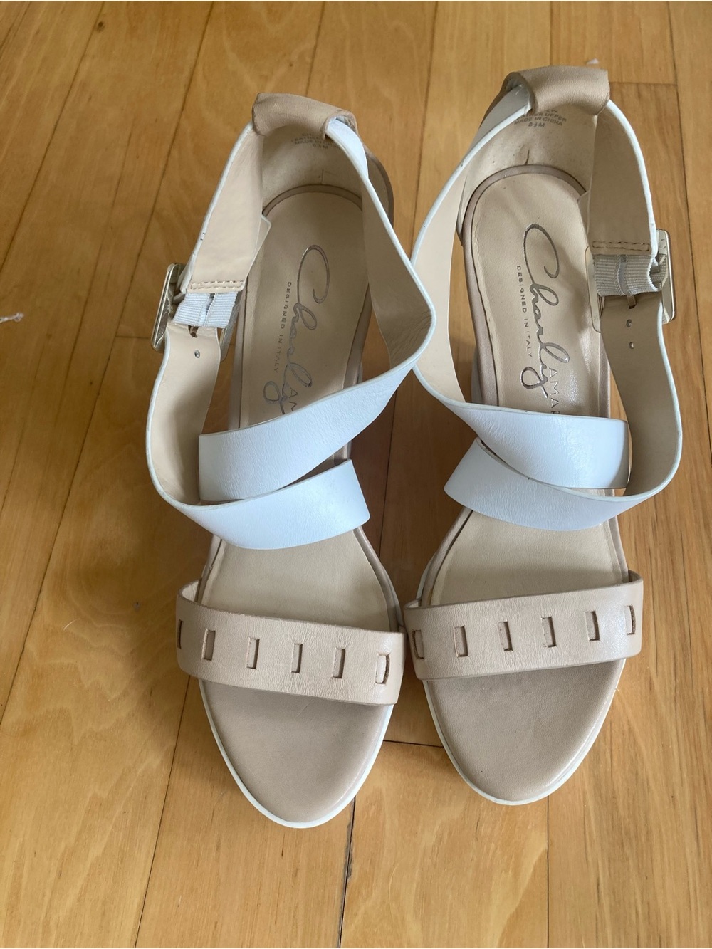 Wedge Sandals in White and Nude - Women's Platform Wedges - Picture 2 of 6